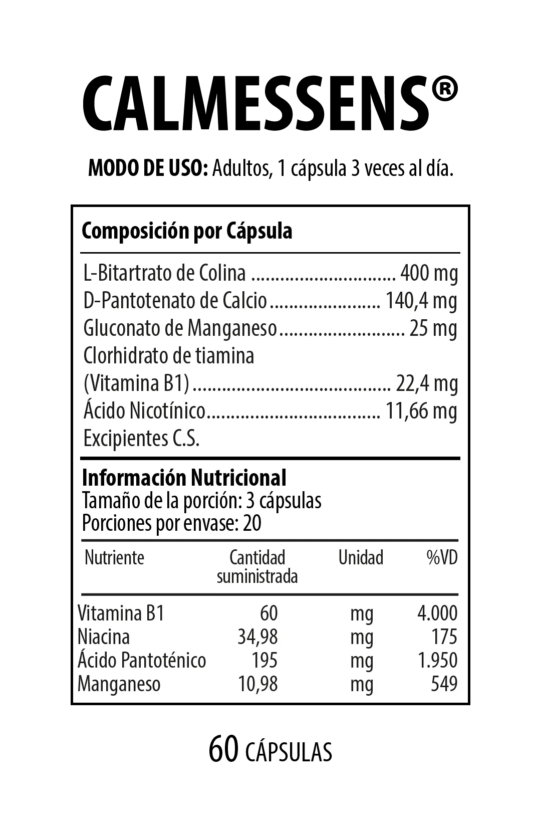 Calmessens Suplemento Dietario 60 Cápsulas NUTRABIOTICS® - LASKIN