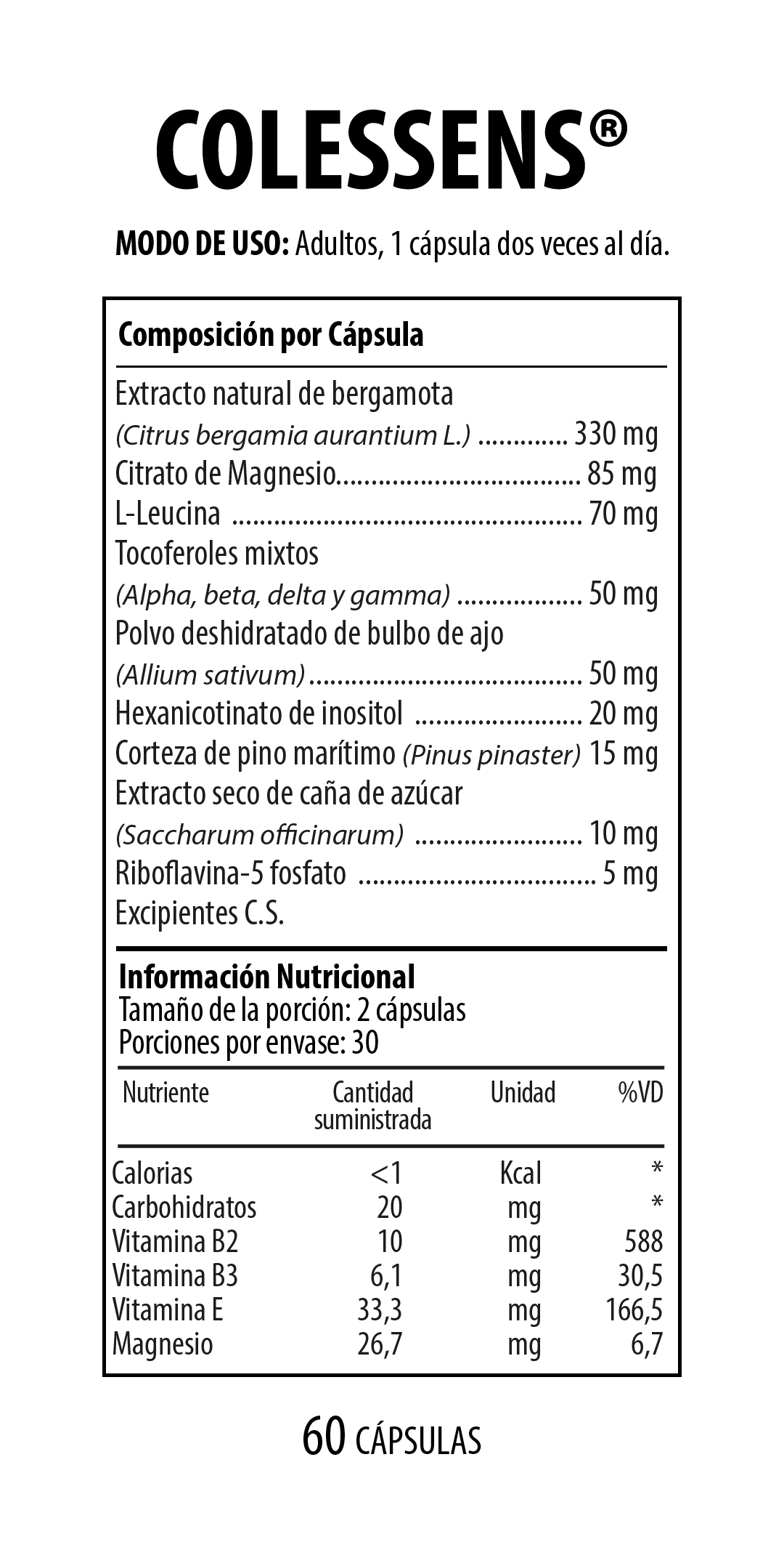 Colessens Suplemento Dietario 60 Cápsulas NUTRABIOTICS® - LASKIN