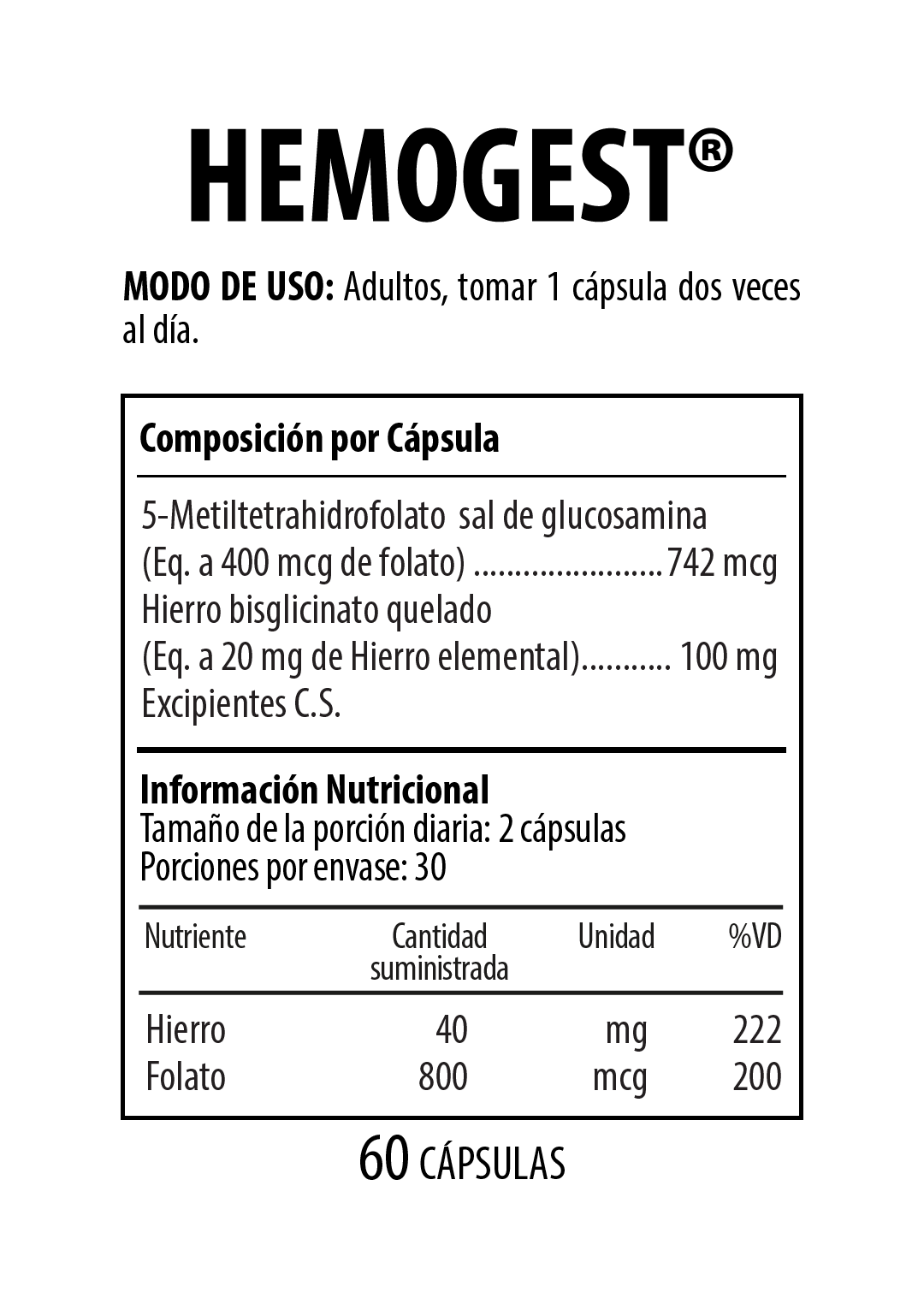 Hemogest Suplemento Dietario 60 Cápsulas NUTRABIOTICS® - LASKIN