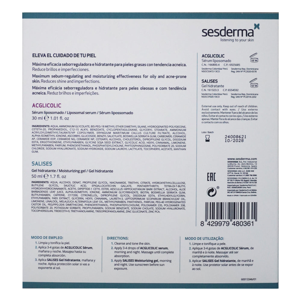 Kit Seborregulador Salises Gel Hidratante 50ml Gratis Acglicolic Serum 30ml SESDERMA® - LASKIN
