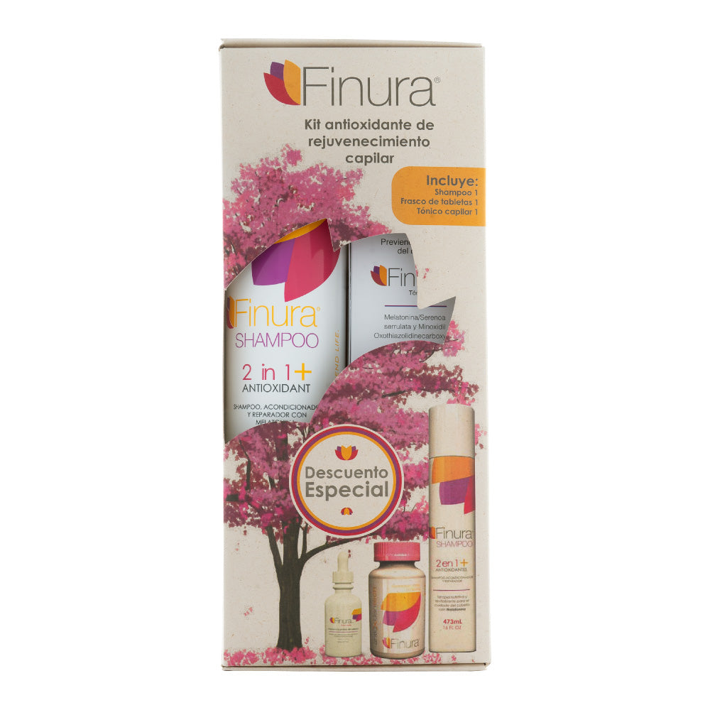 Kit Finura Rejuvenecimiento Antioxidante Tabletas 60und + Shampoo 500ml + Tónico 60ml ANTIOXIDANTECH® - LASKIN
