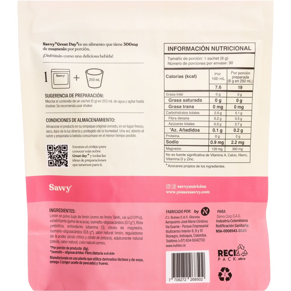 Citrato de magnesio | Great Day® limonada rosada 180g