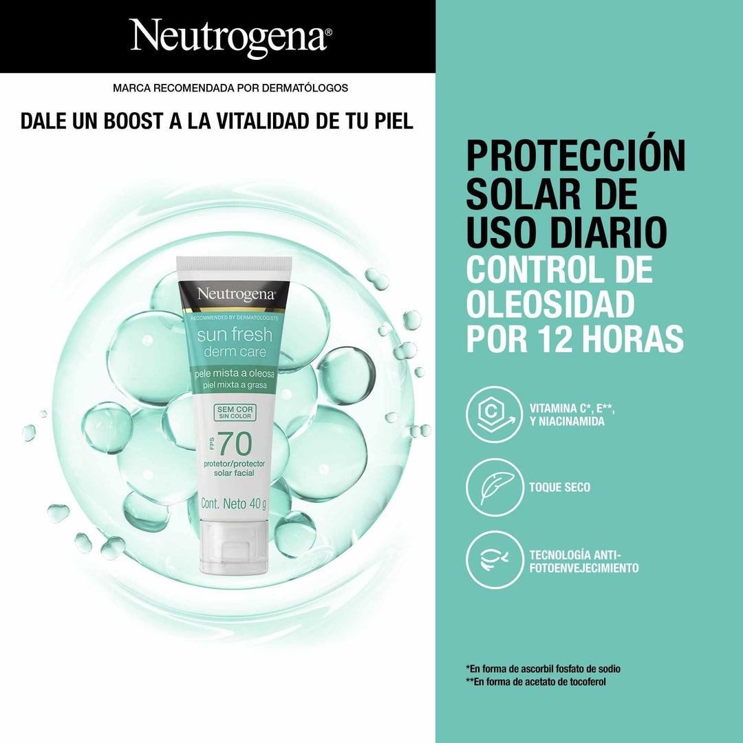 Protector Solar Facial Sin Tono Sun Fresh Derm Care FPS70 40g Neutrogena®