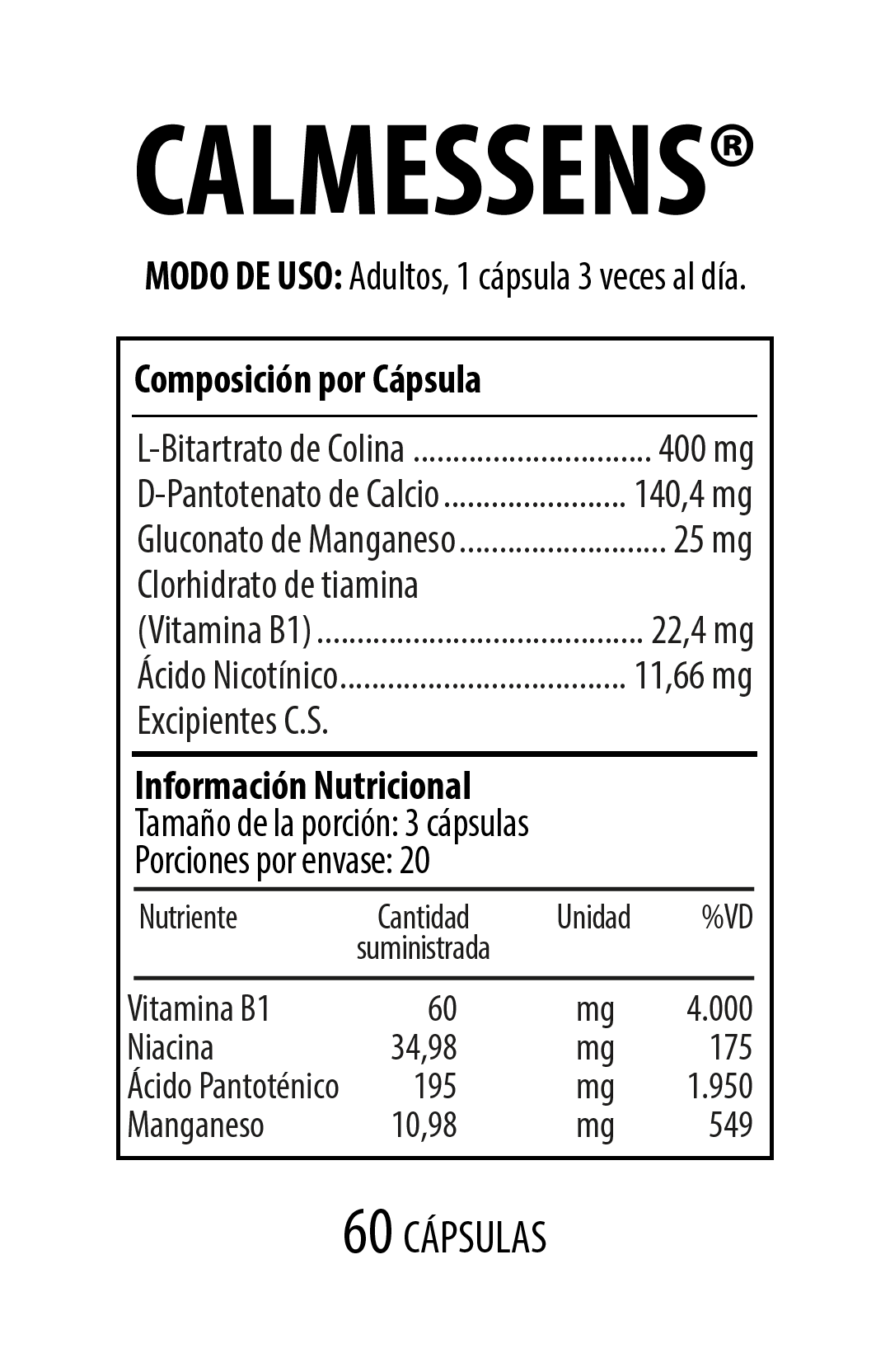 Calmessens Suplemento Dietario 60 Cápsulas NUTRABIOTICS® - LASKIN