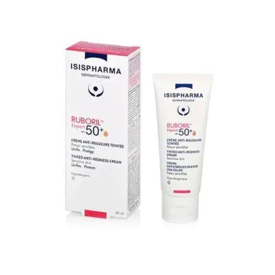 Crema facial Ruboril Expert SPF 50 de Isispharma, protección solar y anti-rojeces, 40ml