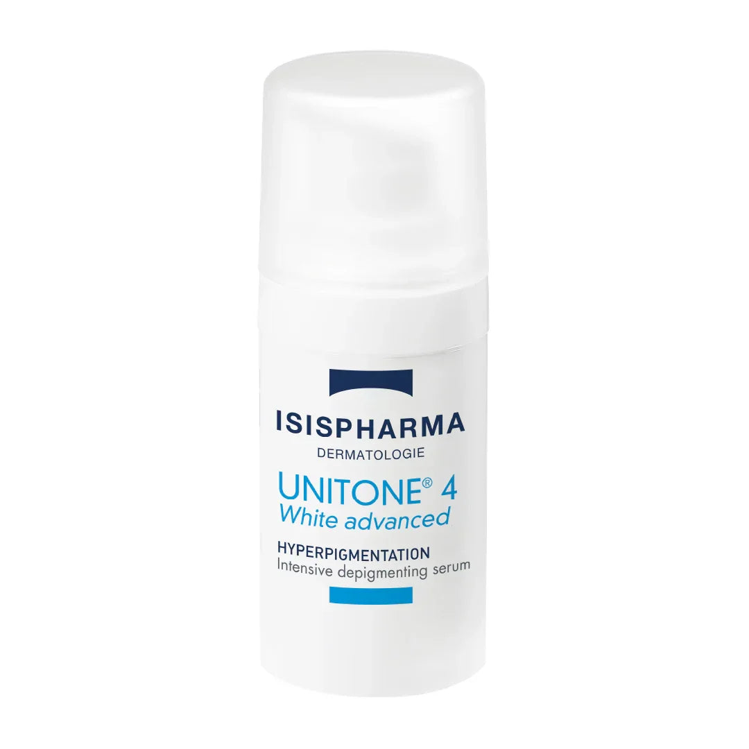 Frasco de serum despigmentante facial Unitone 4 White Advanced para hiperpigmentación
