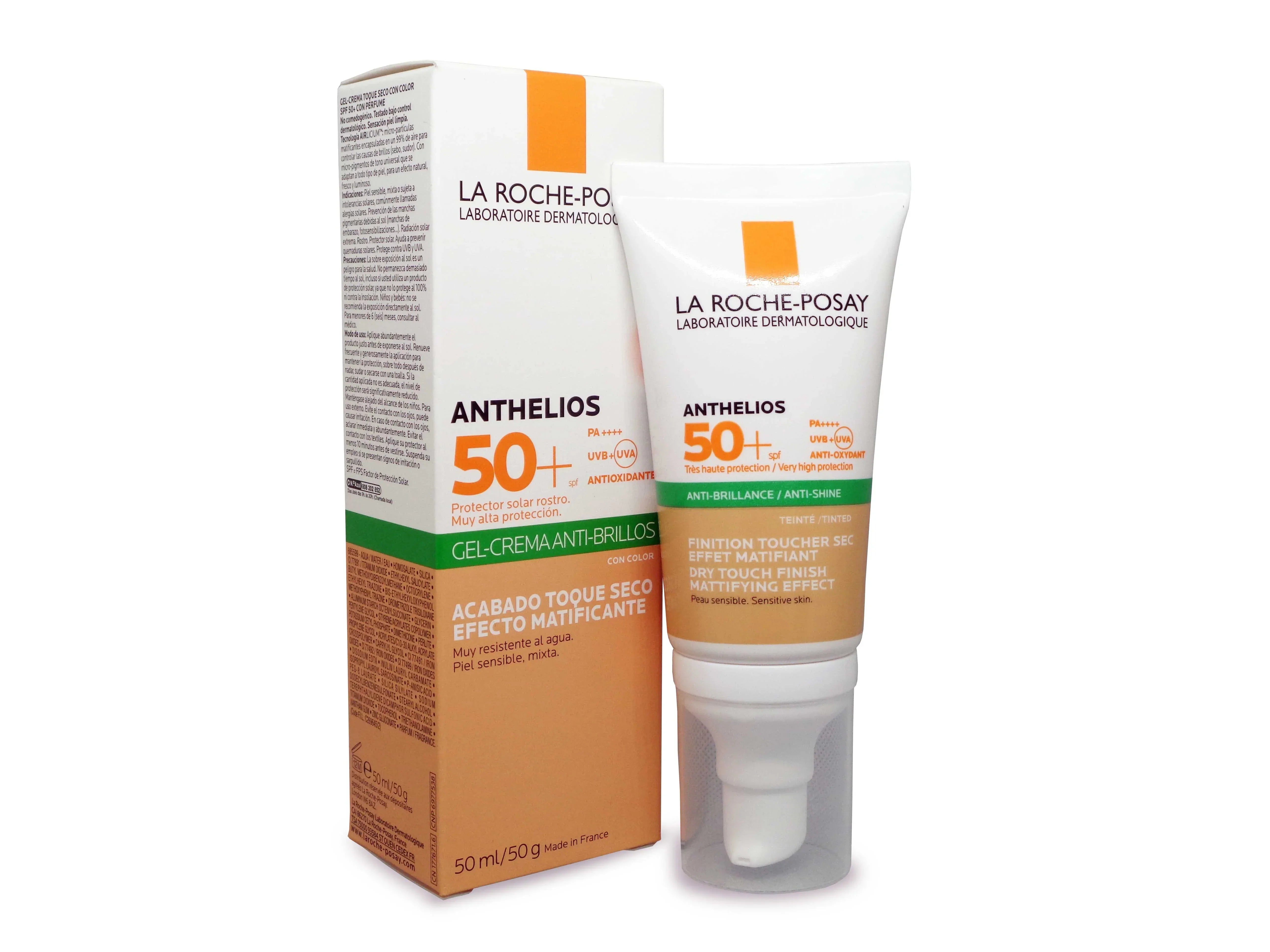 Protector solar facial gel-crema con color SPF 50+, efecto matificante, para piel mixta