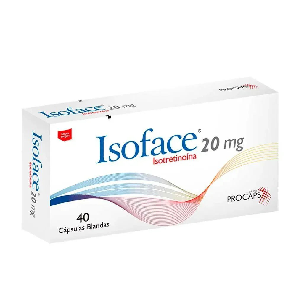 Caja de Isoface 20 mg isotretinoína, 40 cápsulas blandas para el tratamiento del acné