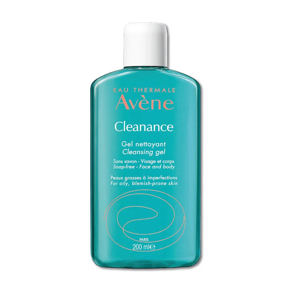Gel limpiador facial y corporal Avène Cleanance para piel grasa, botella de 200 ml