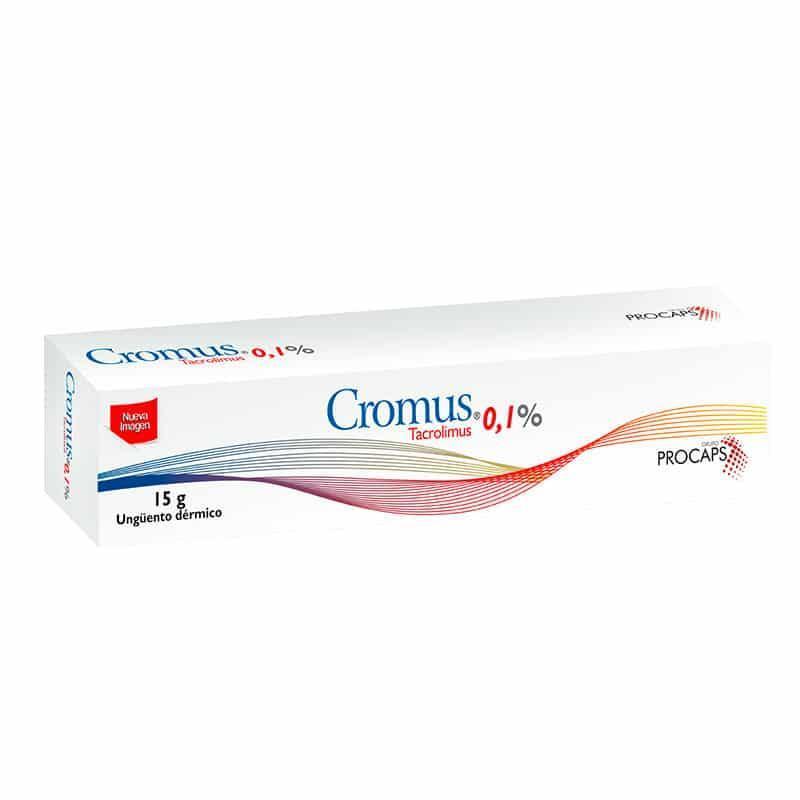 Caja de ungüento dérmico Cromus 0.1% Tacrolimus 15g, dermatología, PROCAPS