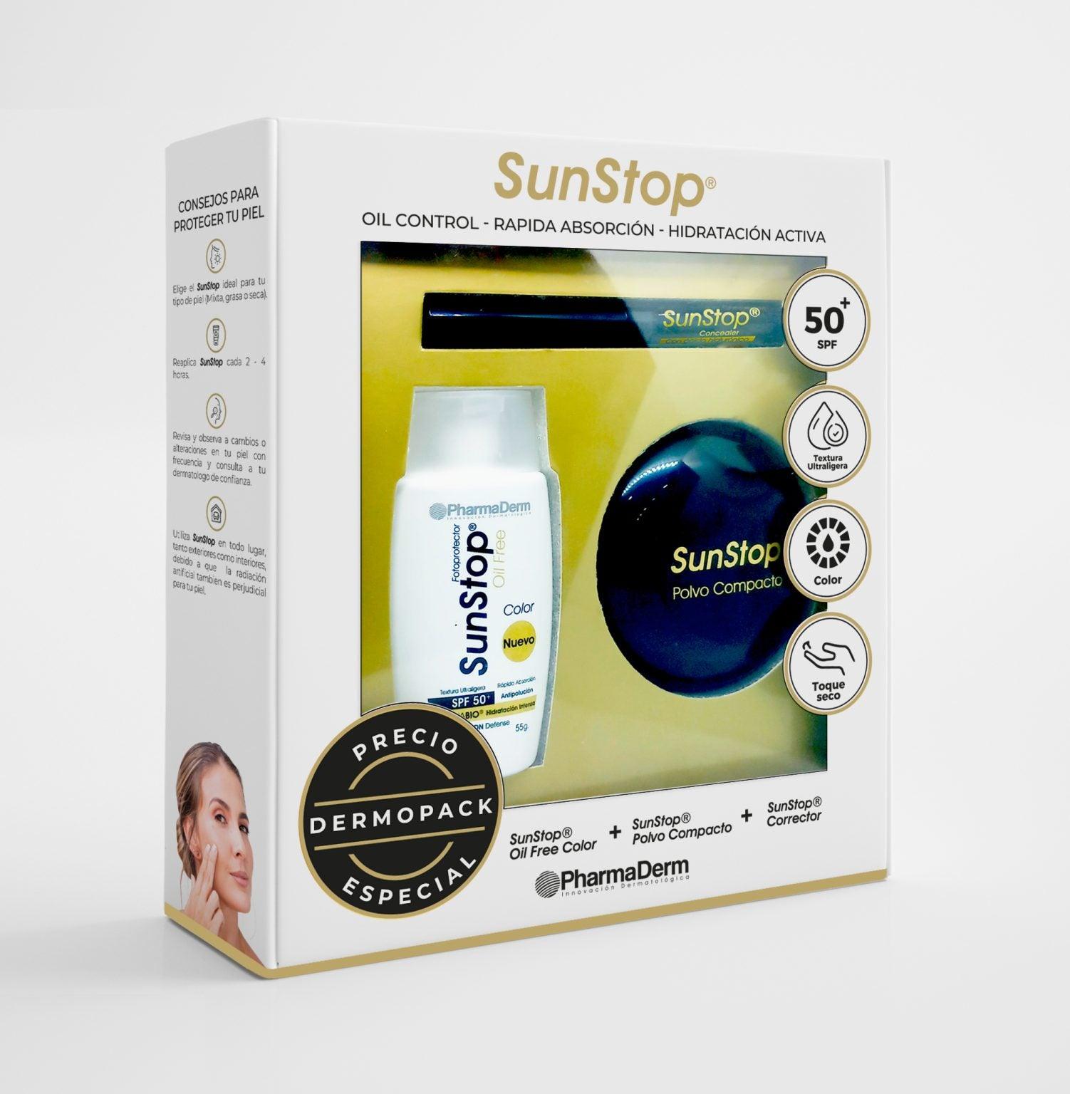 Kit Sunstop Oil Free Color + Polvos Translucidos + Corrector PHARMADERM® - LASKIN