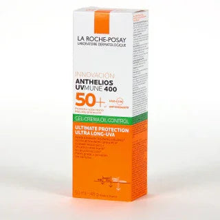 Caja de protector solar La Roche-Posay Anthelios UVmune 400 SPF 50+ gel crema oil control