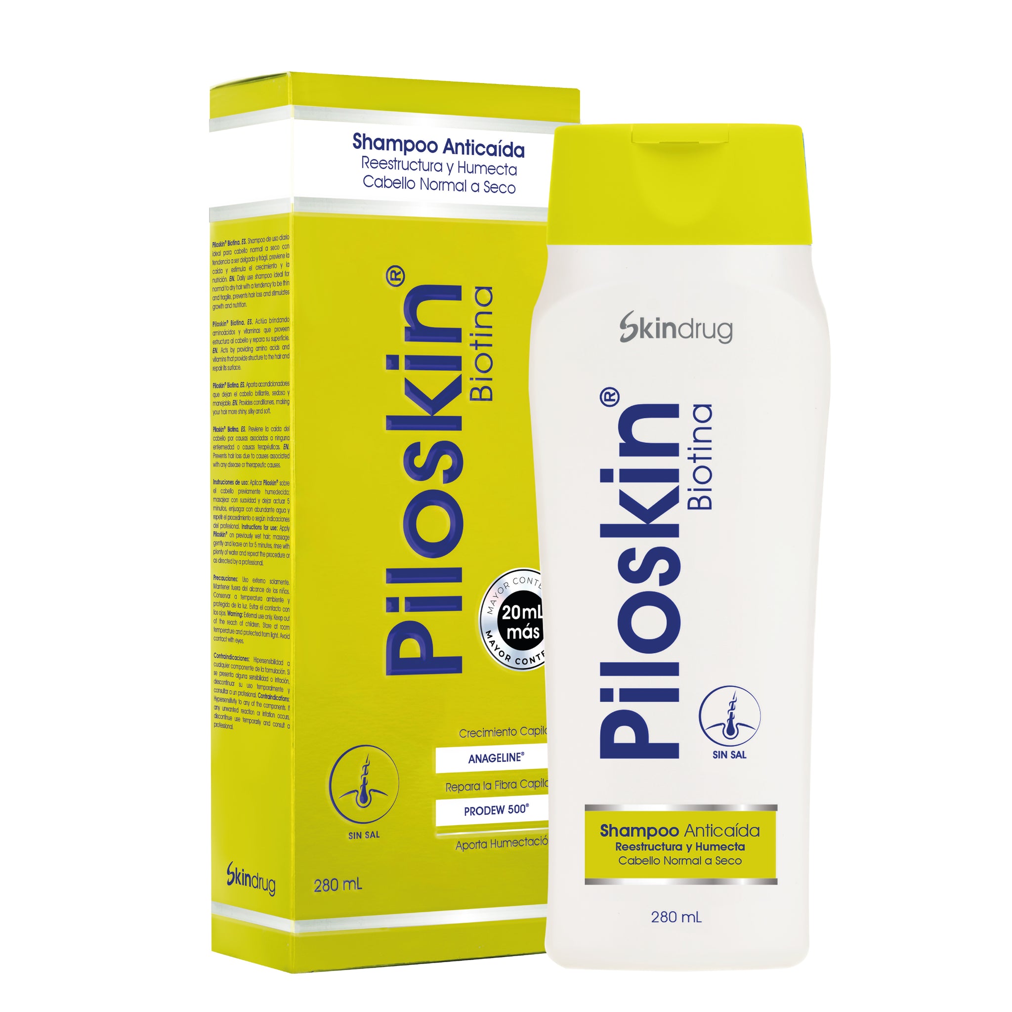 Piloskin Champú Anticaída Con Biotina 280ml SKINDRUG®