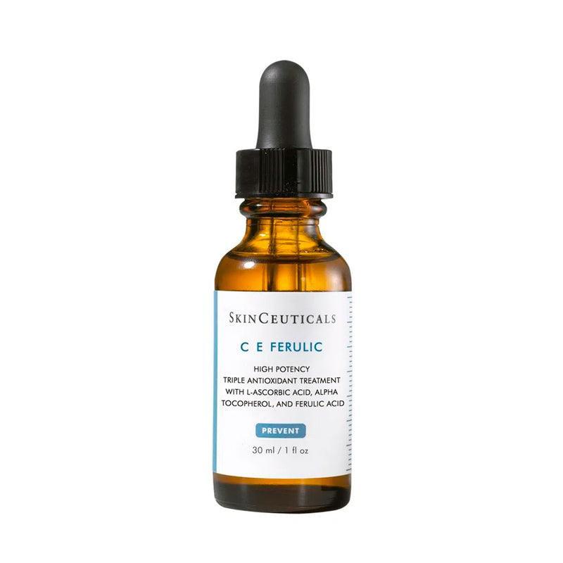Sérum antioxidante C E Ferulic en frasco ámbar de 30 ml con gotero, cuidado facial.