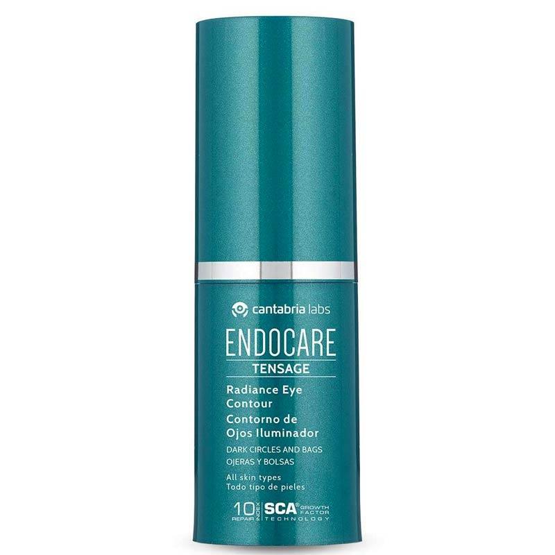 Endocare Tensage contorno de ojos iluminador en envase verde, tratamiento anti-ojeras