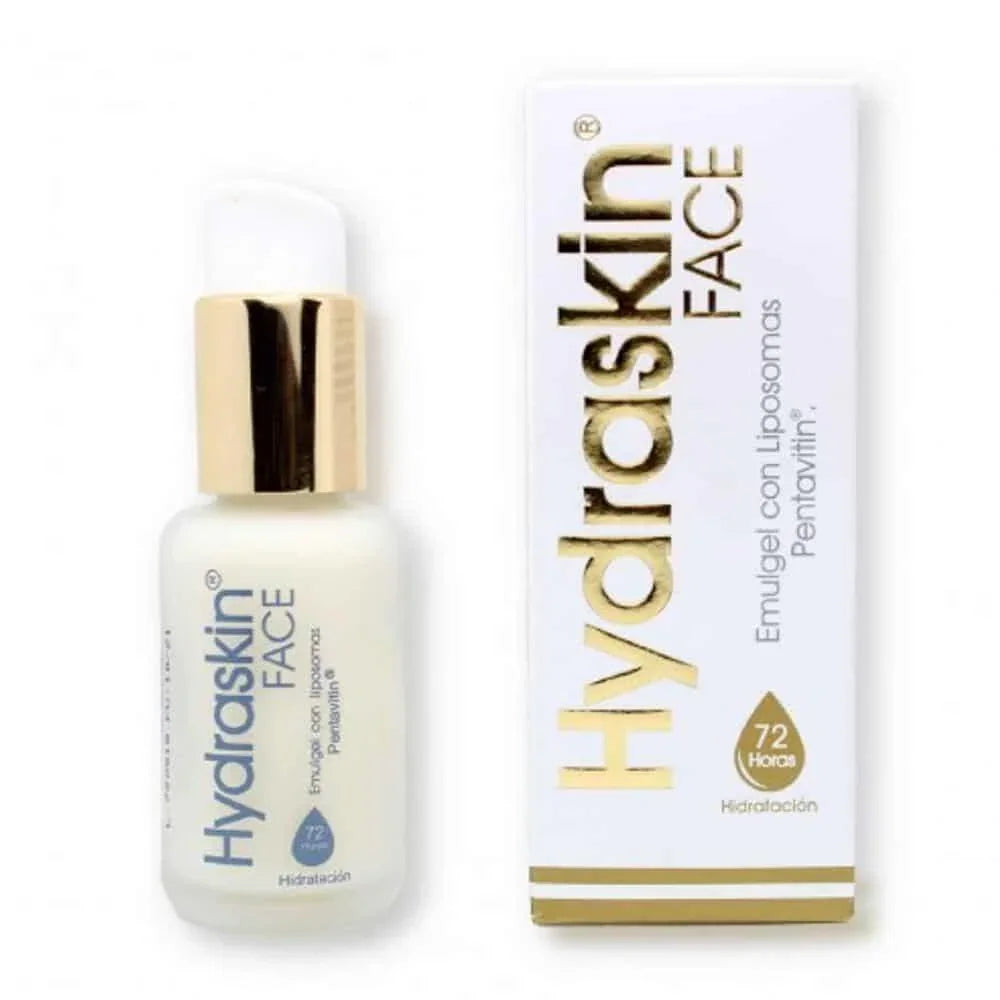 Emulgel facial Hydraskin con liposomas, hidratante para piel, envase de 50g junto a caja
