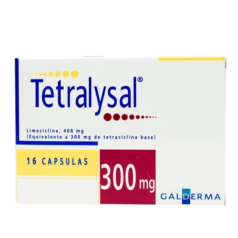 Caja de Tetralysal 300 mg con 16 cápsulas, antibiótico para tratamiento antiacné